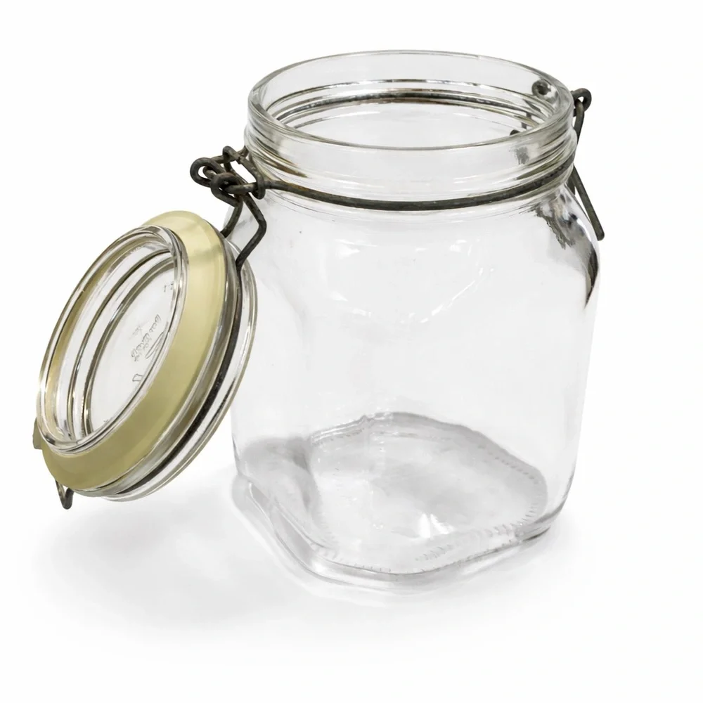 Vintage Bormioli Rocco Fido Glass Clamp Lid Jar 1L Clear Italian Canister